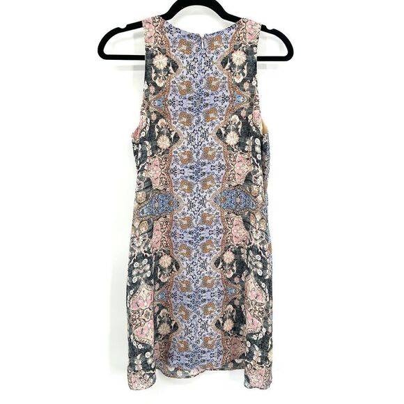 LAVENDER BROWN Sonna 100% Silk Key Hole Purple Pink Paisley Print Dress Small - Picture 2 of 5